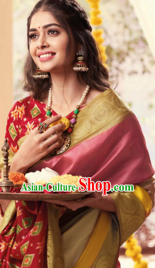 Asian Indian National Lehenga Pink Cotton Sari Dress India Bollywood Traditional Costumes for Women