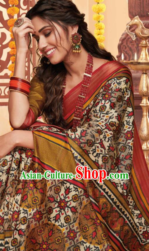 Asian Traditional Indian National Printing Cotton Sari Dress India Lehenga Bollywood Costumes for Women