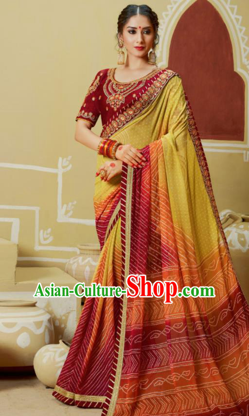 Traditional Indian Embroidered Georgette Sari Dress Asian India National Festival Bollywood Costumes for Women