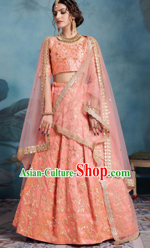 Indian Traditional Court Lehenga Bollywood Embroidered Pink Dress Asian India National Festival Costumes for Women