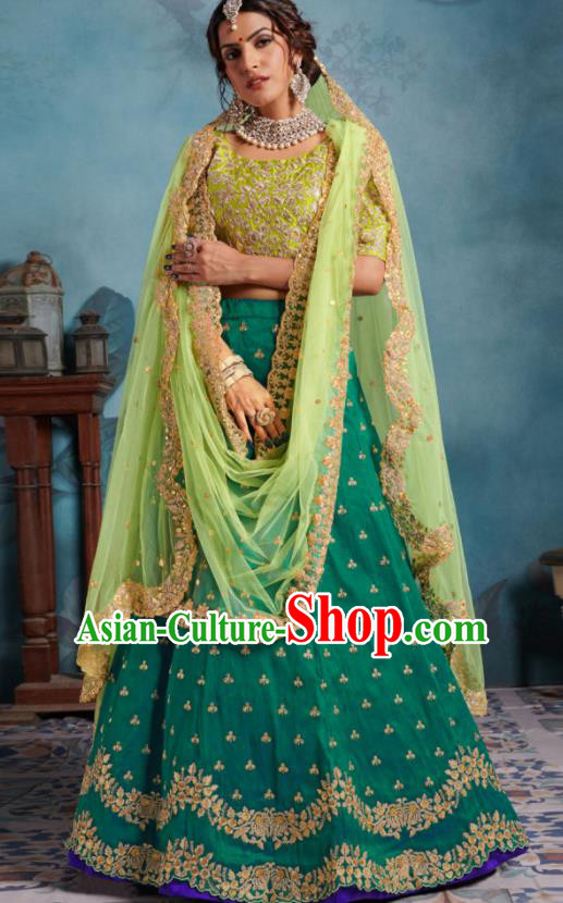Indian Traditional Court Lehenga Bollywood Embroidered Green Dress Asian India National Festival Costumes for Women
