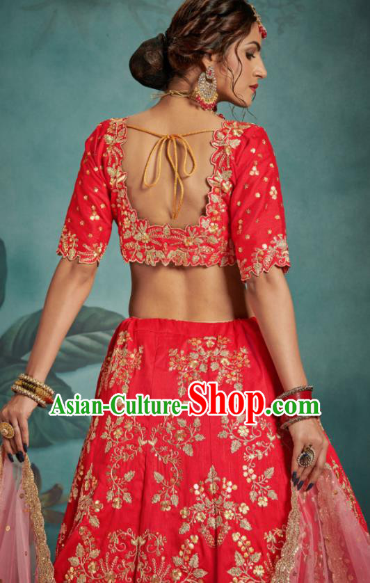 Indian Traditional Court Wedding Lehenga Bollywood Embroidered Rosy Dress Asian India National Festival Costumes for Women