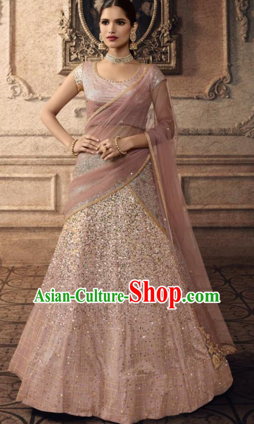 Traditional Indian Lehenga Embroidered Light Pink Dress Asian India National Festival Costumes for Women