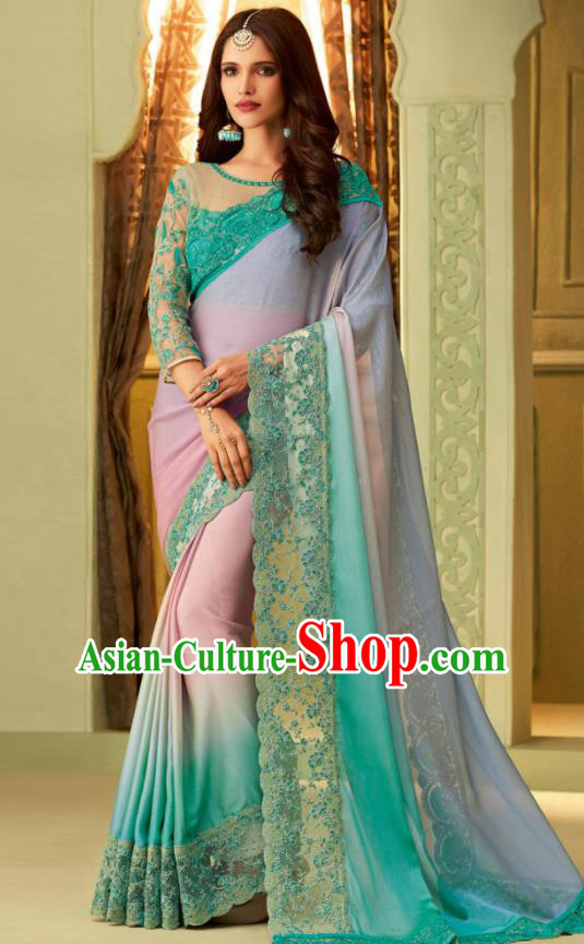 Indian Traditional Sari Bollywood Court Lilac Dress Asian India National Festival Costumes for Women