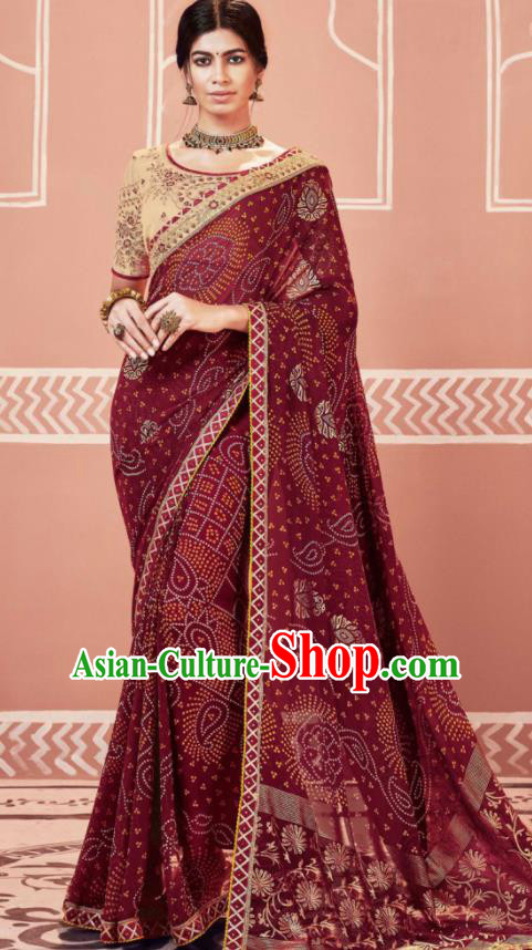 Indian Traditional Sari Bollywood Printing Purple Dress Asian India National Festival Costumes for Women