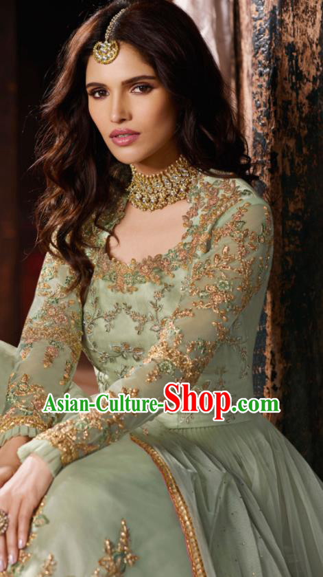 Asian Indian Embroidered Green Blouse and Pants India Traditional Lehenga Choli Costumes Complete Set for Women