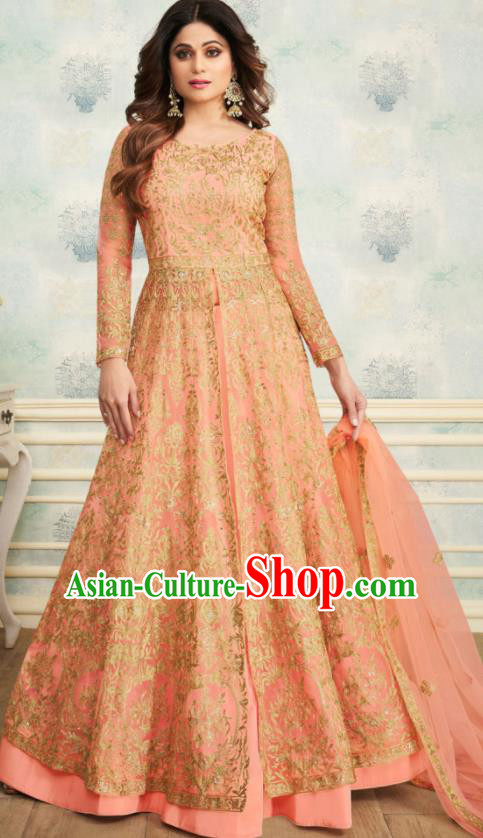 Indian Traditional Lehenga Bollywood Court Embroidered Pink Dress Asian India National Festival Costumes for Women