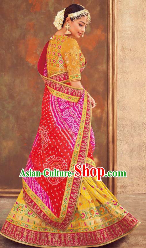Indian Traditional Bollywood Lehenga Yellow Banarasi Silk Dress Asian India National Festival Costumes for Women
