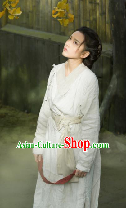 Chinese Ancient Female Civilian White Dress Drama Novoland Eagle Flag Yu Ran Replica Costumes for Women