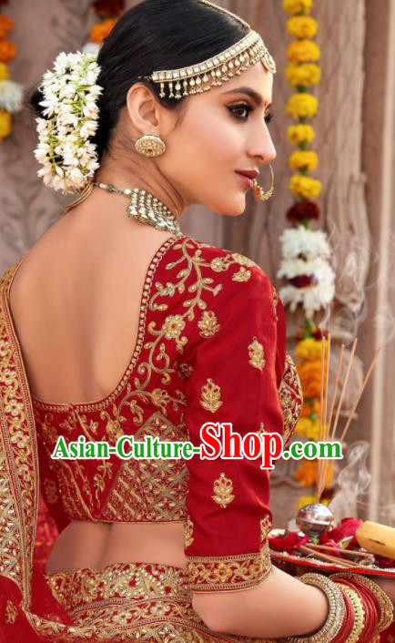 Indian Traditional Wedding Bride Lehenga Red Embroidered Dress Asian India National Court Bollywood Costumes for Women