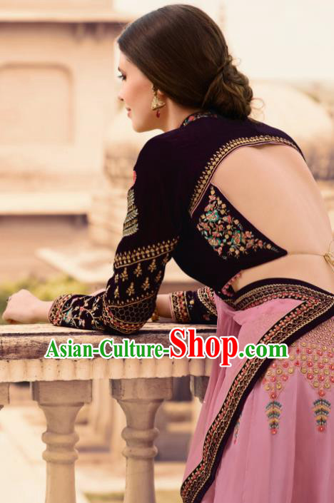 Traditional Indian Embroidered Lehenga Pink Dress Asian India National Bollywood Costumes for Women