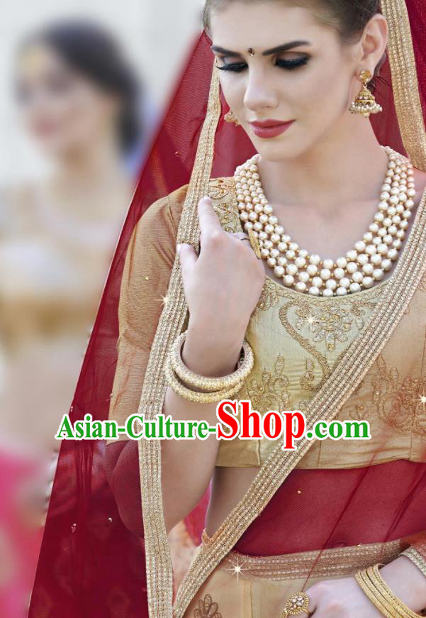 Traditional Indian Embroidered Lehenga Light Golden Dress Asian India National Bollywood Costumes for Women