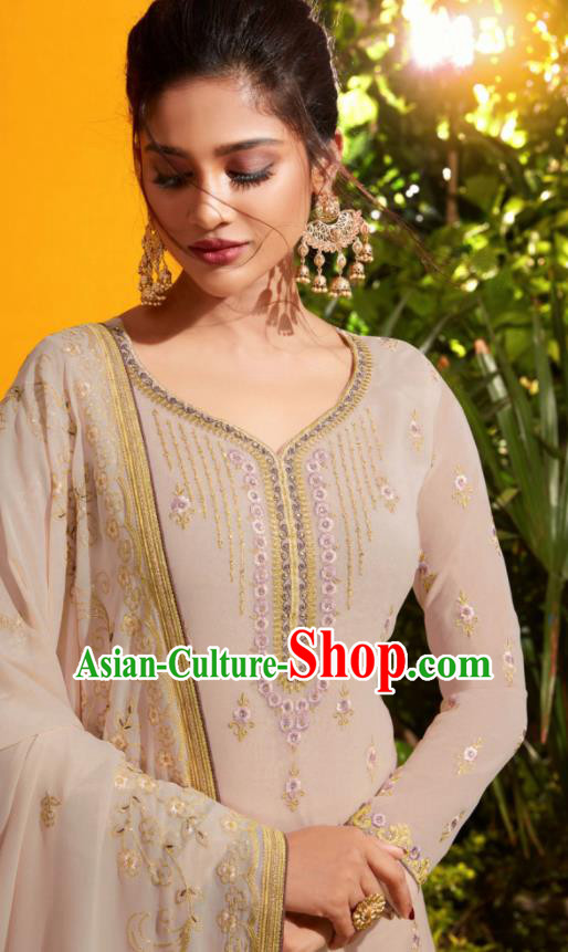 Traditional Indian Lehenga Embroidered Apricot Georgette Blouse and Pants Asian India Punjab National Costumes for Women
