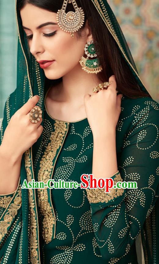 Traditional Indian Punjab Lehenga Embroidered Green Georgette Blouse and Pants Asian India National Costumes for Women