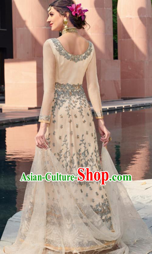 Traditional Indian Embroidered Apricot Anarkali Dress Asian India National Costumes for Women