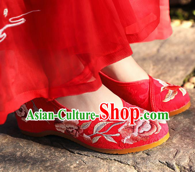 Chinese National Red Shoes Traditional Hanfu Shoes Opera Shoes Embroidered Shoes for Women