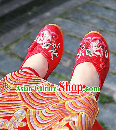 Chinese National Embroidered Red Shoes Traditional Hanfu Shoes Opera Shoes Wedding Bride Shoes for Women