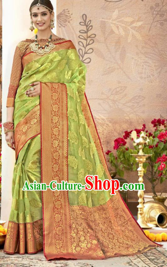 Traditional Indian Green Sari Dress Asian India National Bollywood Costumes for Women