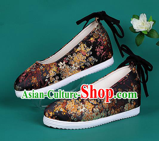 Chinese National Black Brocade Round Toe Shoes Traditional Hanfu Shoes Princess Shoes Opera Shoes for Women