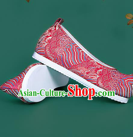 Chinese National Red Brocade Toe Spring Shoes Traditional Hanfu Shoes Princess Shoes Opera Shoes for Women