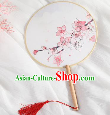 Chinese Traditional Printing Plum Blossom Round Fans Hanfu Silk Palace Fan for Women