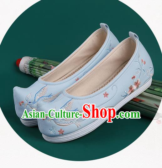 Chinese Traditional Embroidered Blue Cloth Shoes Hanfu Shoes Princess Shoes for Women