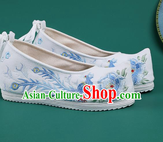 Chinese Traditional Embroidered Phoenix Peony White Shoes Hanfu Shoes Princess Shoes for Women