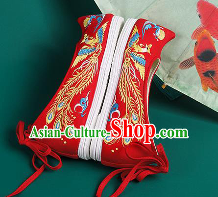 Chinese Traditional Embroidered Phoenix Red Shoes Hanfu Shoes Princess Shoes for Women