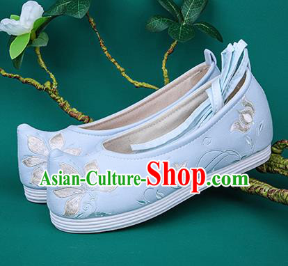 Chinese Traditional Embroidered Orchid Blue Shoes Hanfu Shoes Princess Shoes for Women
