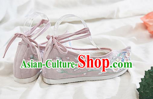 Traditional Chinese National Winter Shoes Embroidered Lilac Shoes Hanfu Shoes for Women