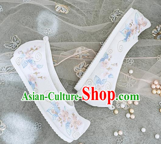 Traditional Chinese National Winter Shoes White Embroidered Shoes Hanfu Shoes for Women