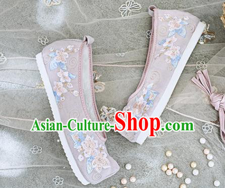Traditional Chinese National Winter Shoes Pink Embroidered Shoes Hanfu Shoes for Women