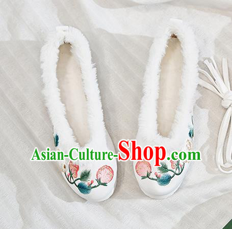 Traditional Chinese National Winter White Shoes Embroidered Shoes Hanfu Shoes for Women
