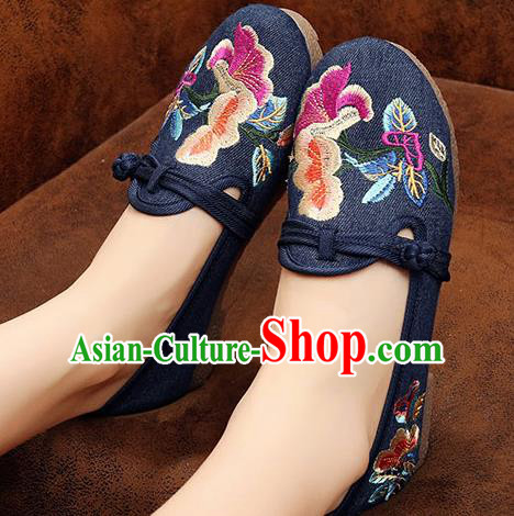 Traditional Chinese National Embroidery Navy Shoes Embroidered Shoes Hanfu Shoes for Women