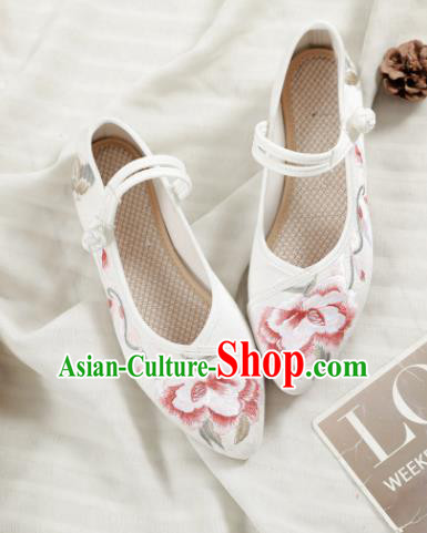 Traditional Chinese National Embroidery Peony White Shoes Embroidered Shoes Hanfu Shoes for Women