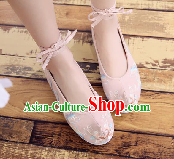 Traditional Chinese National Embroidery Butterfly Pink Shoes Embroidered Shoes Hanfu Shoes for Women