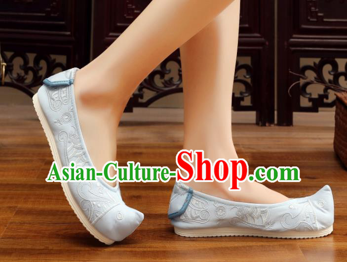 Traditional Chinese National Embroidery Blue Shoes Embroidered Shoes Hanfu Shoes for Women