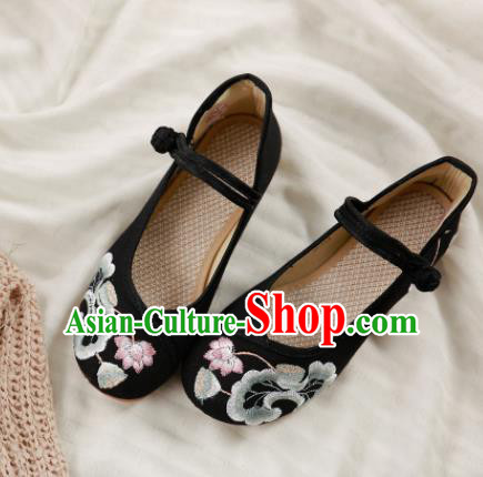 Traditional Chinese Embroidery Lotus Black Shoes National Embroidered Shoes Hanfu Shoes for Women