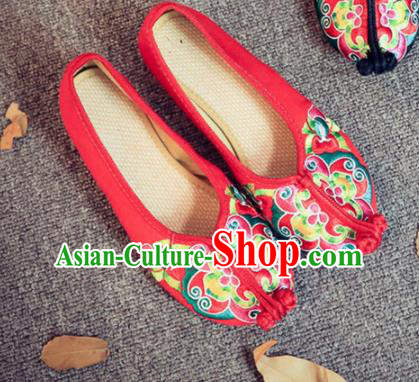 Traditional Chinese Old Beijing Embroidery Red Shoes National Embroidered Shoes Hanfu Shoes for Women