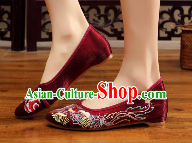 Traditional Chinese Old Beijing Wedding Wine Red Shoes National Embroidered Shoes Hanfu Shoes for Women