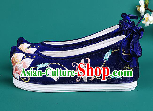 Chinese Traditional Winter Embroidered Royalblue Shoes Hanfu Shoes Princess Shoes for Women