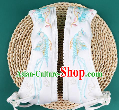 Chinese Traditional Winter Embroidered Phoenix White Shoes Hanfu Shoes Princess Shoes for Women