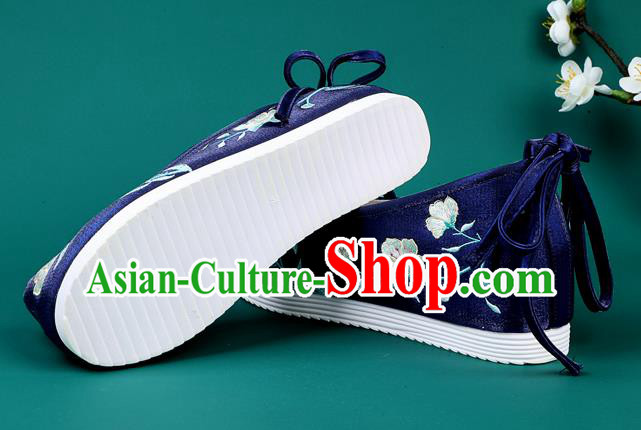 Chinese Traditional Embroidered Flowers Royalblue Shoes Hanfu Shoes Princess Shoes for Women