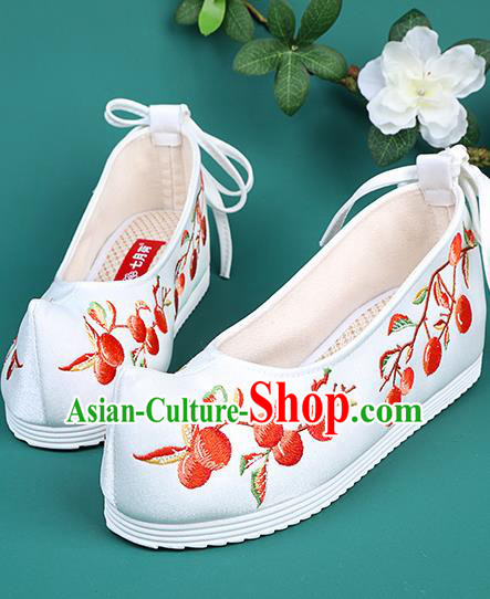 Chinese Traditional Embroidered Pyracantha White Shoes Hanfu Shoes Princess Shoes for Women