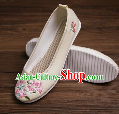 Traditional Chinese Handmade Shoes Light Yellow Embroidered Shoes Hanfu Shoes for Women