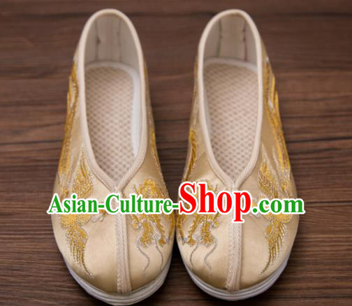 Traditional Chinese Handmade Hanfu Shoes Embroidered Dragon Phoenix Shoes Satin Shoes for Women