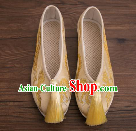 Traditional Chinese Handmade Tassel Hanfu Shoes Embroidered Dragon Phoenix Shoes Satin Shoes for Women