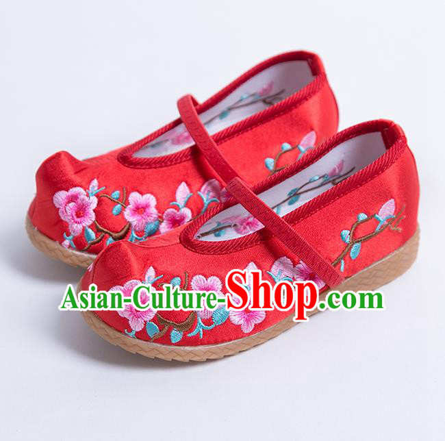 Handmade Chinese National Shoes Traditional New Year Red Embroidered Shoes Hanfu Shoes for Kids