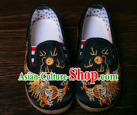 Handmade Chinese Traditional New Year Embroidered Dragon Black Shoes National Shoes Hanfu Shoes for Kids