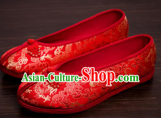 Handmade Chinese Bridegroom Red Shoes Traditional Wedding Embroidered Shoes Hanfu Shoes for Men
